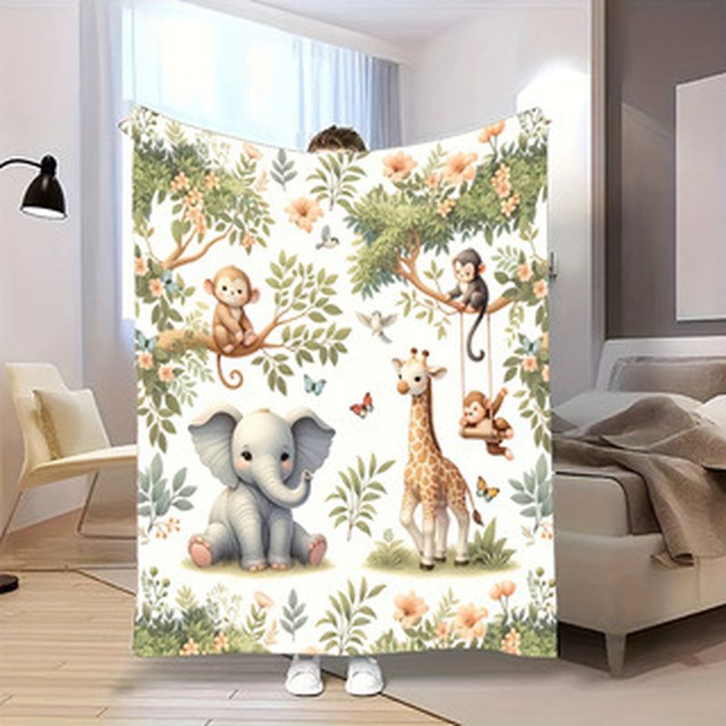 Baby Nursery Jungle - VIKAMA Watercolor Jungle Animal Baby Blanket