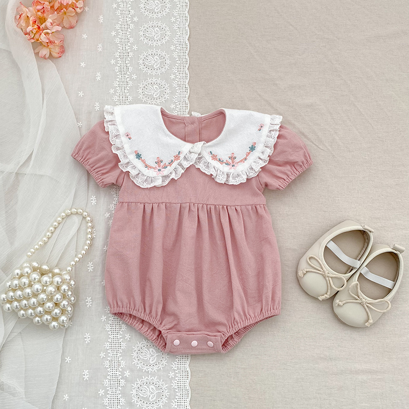 Baby Nursery Embroidery - 0-24M Newborn Baby Girl Pink Romper