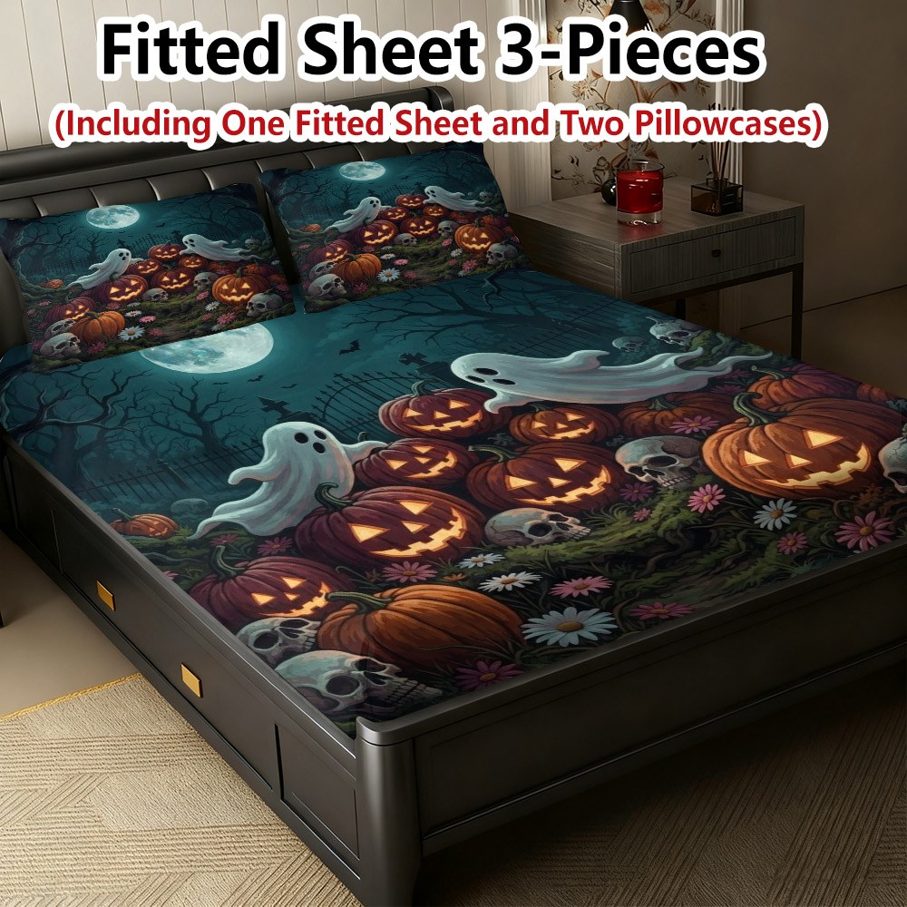 Baby Nursery Home - Halloween Pumpkin Ghost Fitted Sheet Mattress