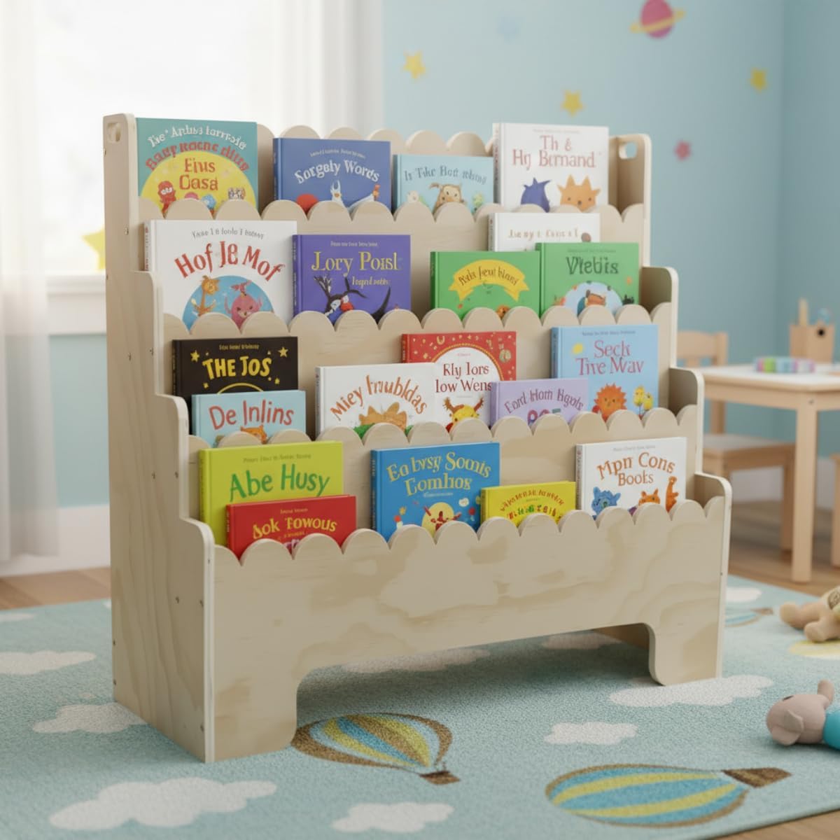 Baby Nursery Shelf - Kids Bookshelf 4-Tier, Natural Wood Children's