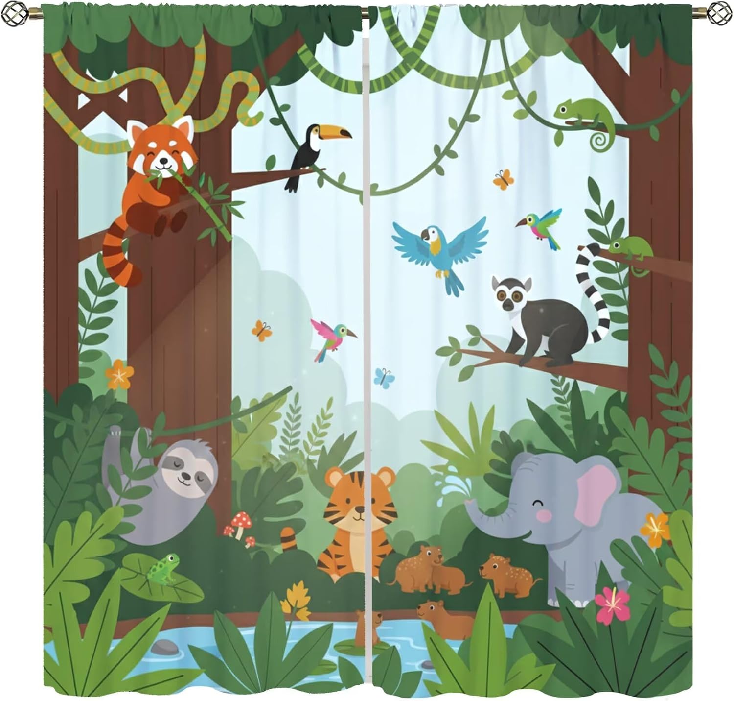 Baby Nursery Jungle - Aesthetic Tropical Jungle Animal Curtain Sheer