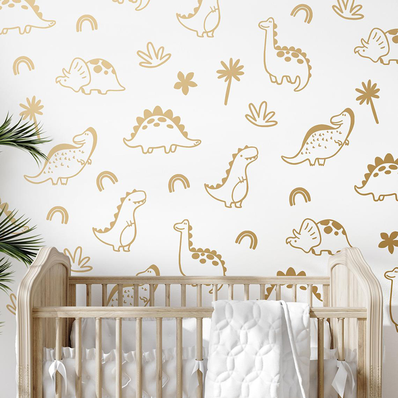 Baby Nursery Jungle - Geometric Dinosaur Tree Rainbow Wall Sticker