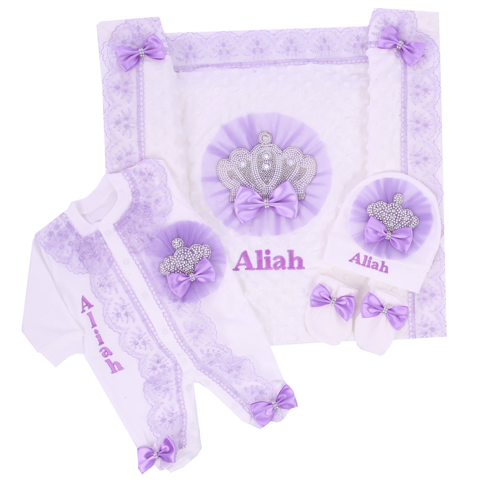 Baby Nursery Embroidery - Lavender Lace 5pcs Baby Girl Layette
