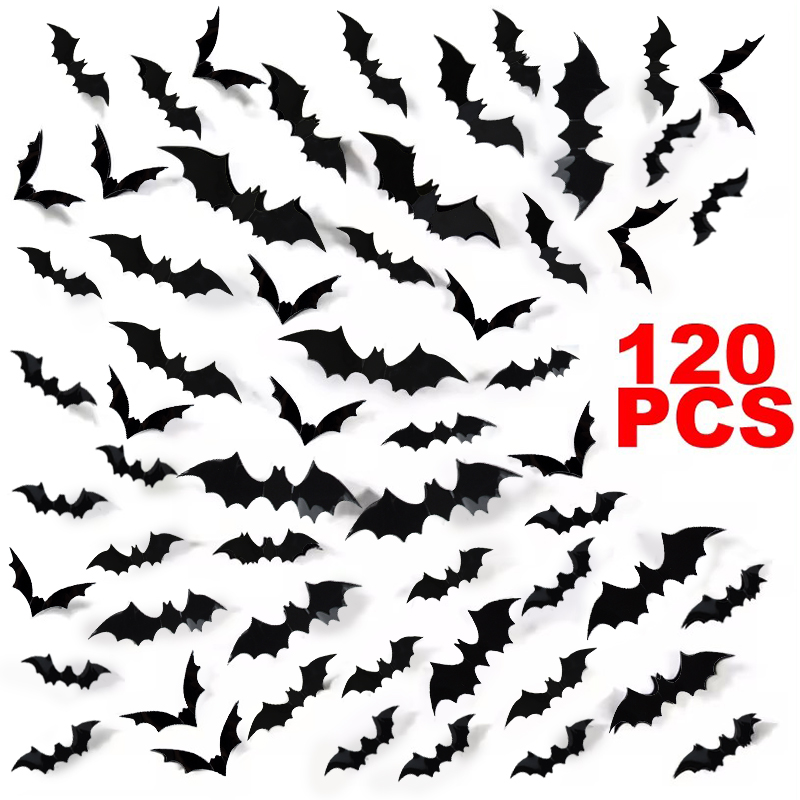 Baby Nursery Decals - 12-120Pcs 3D Black Bat Wall Stickers