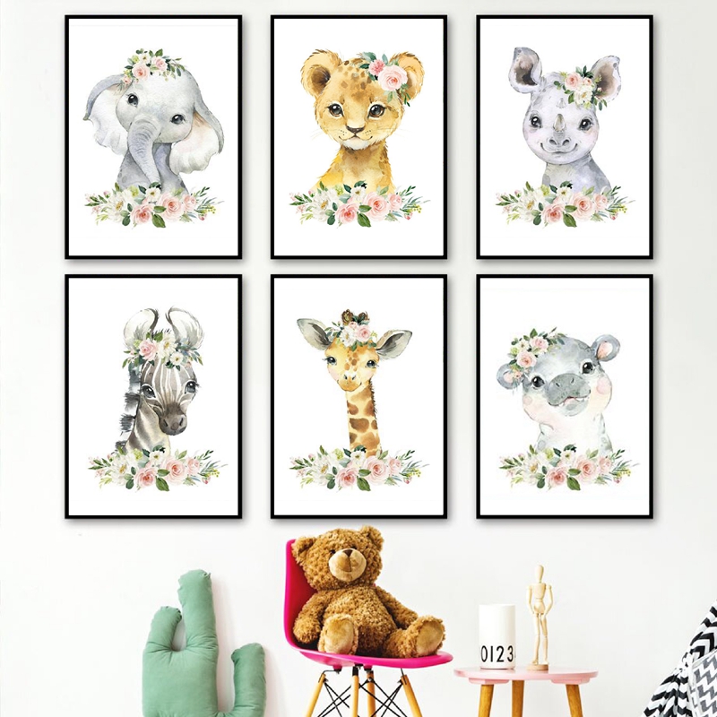 Floral Jungle Animals Canvas P - Baby Nursery Jungle ulasan dan harga