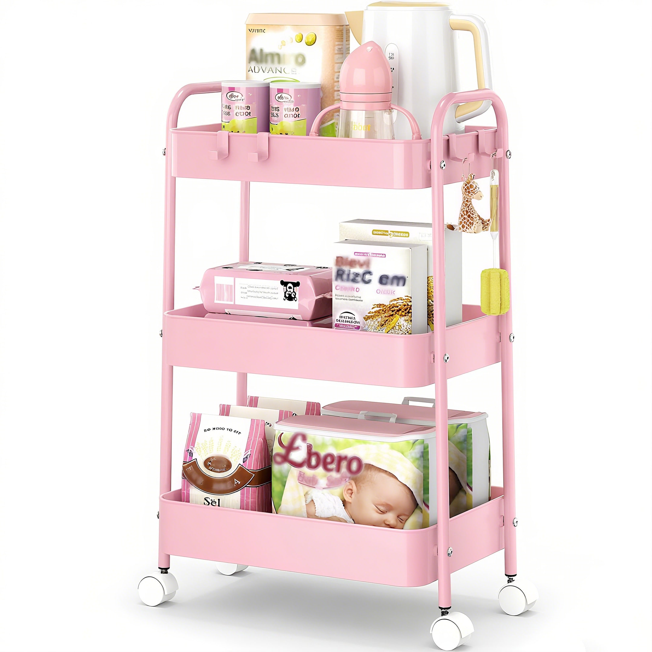 3 Tier Metal Rolling Cart With - Baby Nursery Essentials ulasan dan harga