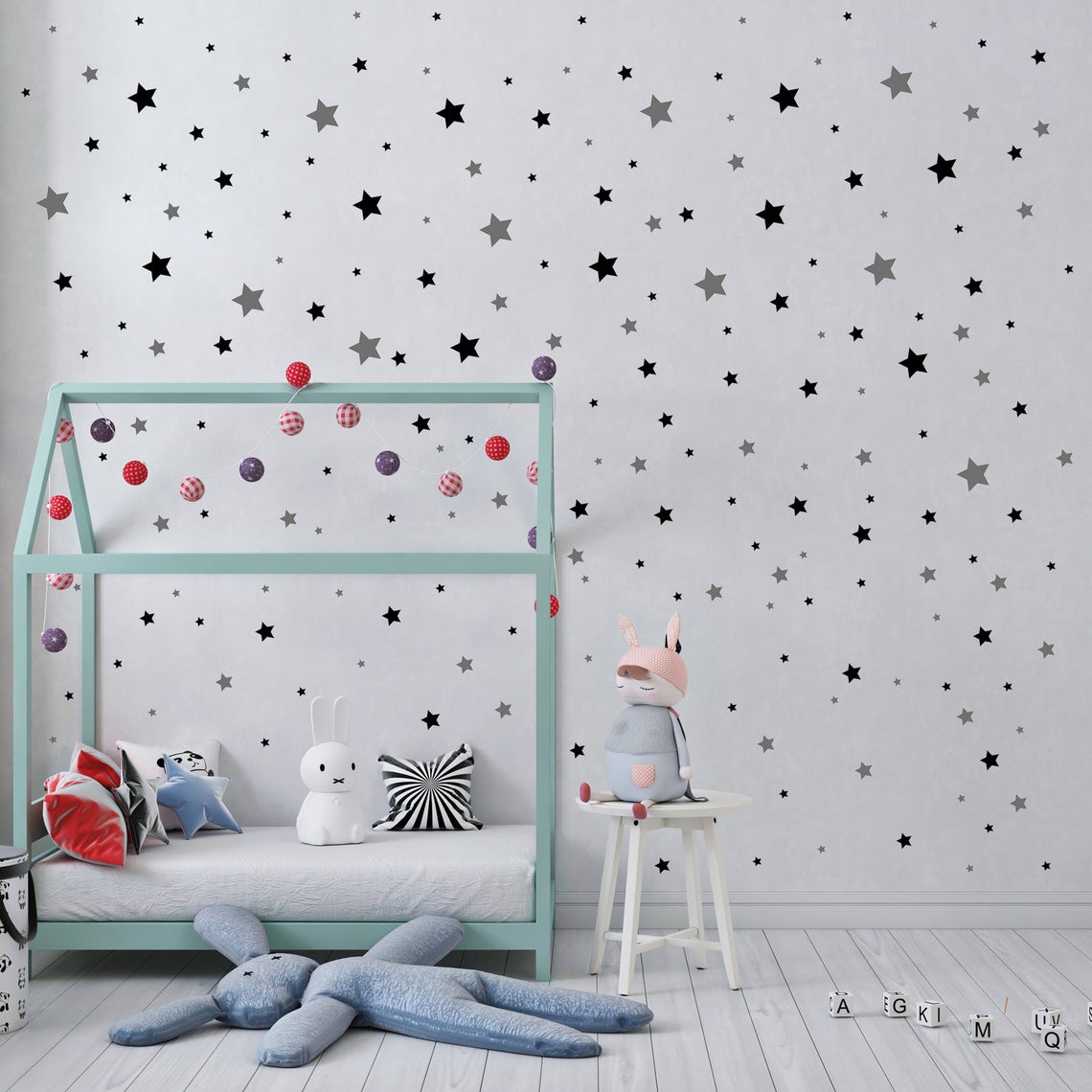 Cartoon 65Pcs Star Wall Sticke - Baby Nursery Decals ulasan dan harga