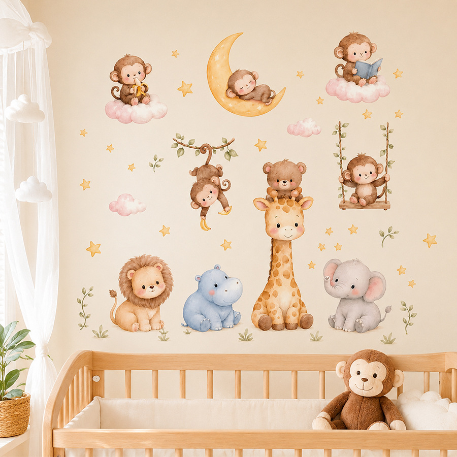 Jungle Animals Wall Stickers f - Baby Nursery Jungle Wallpaper ulasan dan harga