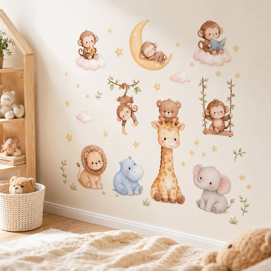 Jungle Animals Wall Stickers f - Baby Nursery Jungle Wallpaper ulasan dan harga