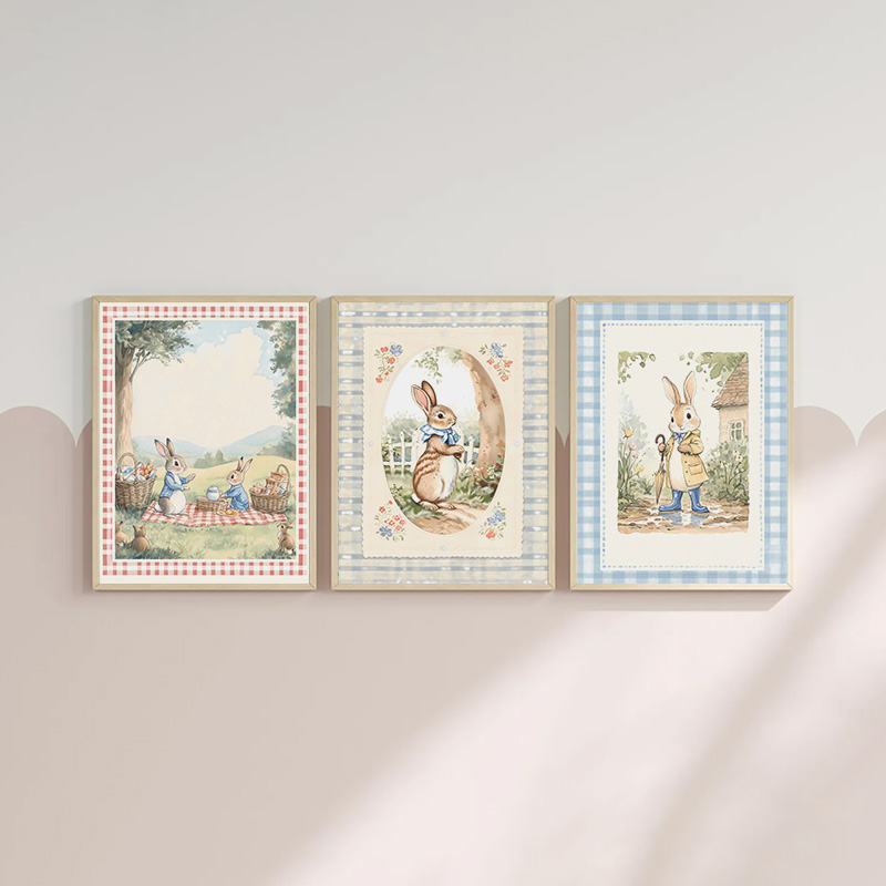 Vintage Boho Blue Plaid Rabbit - Baby Nursery Vintage ulasan dan harga