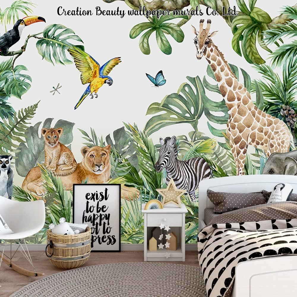 Watercolor Animals Jungle Wall - Baby Nursery Jungle Wallpaper ulasan dan harga