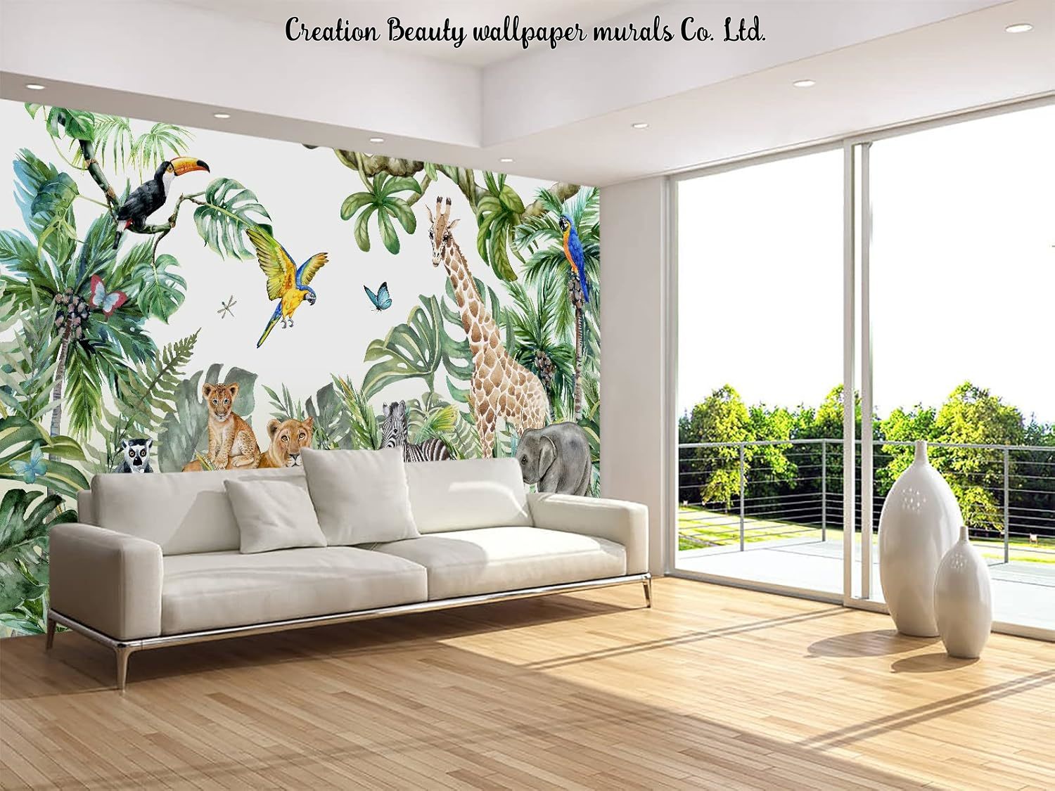Watercolor Animals Jungle Wall - Baby Nursery Jungle Wallpaper ulasan dan harga