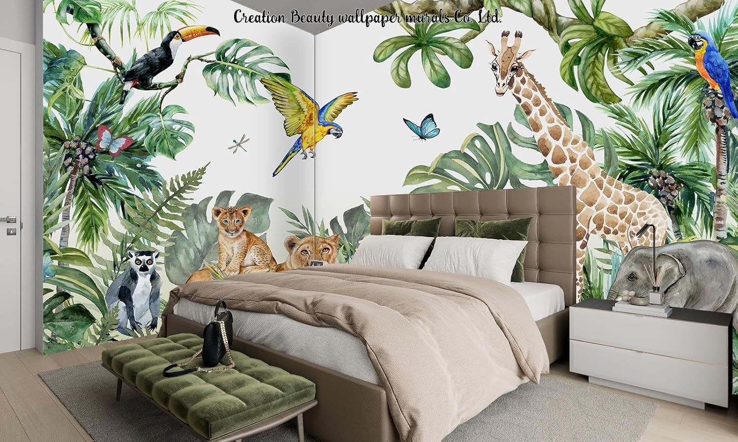 Watercolor Animals Jungle Wall - Baby Nursery Jungle Wallpaper ulasan dan harga