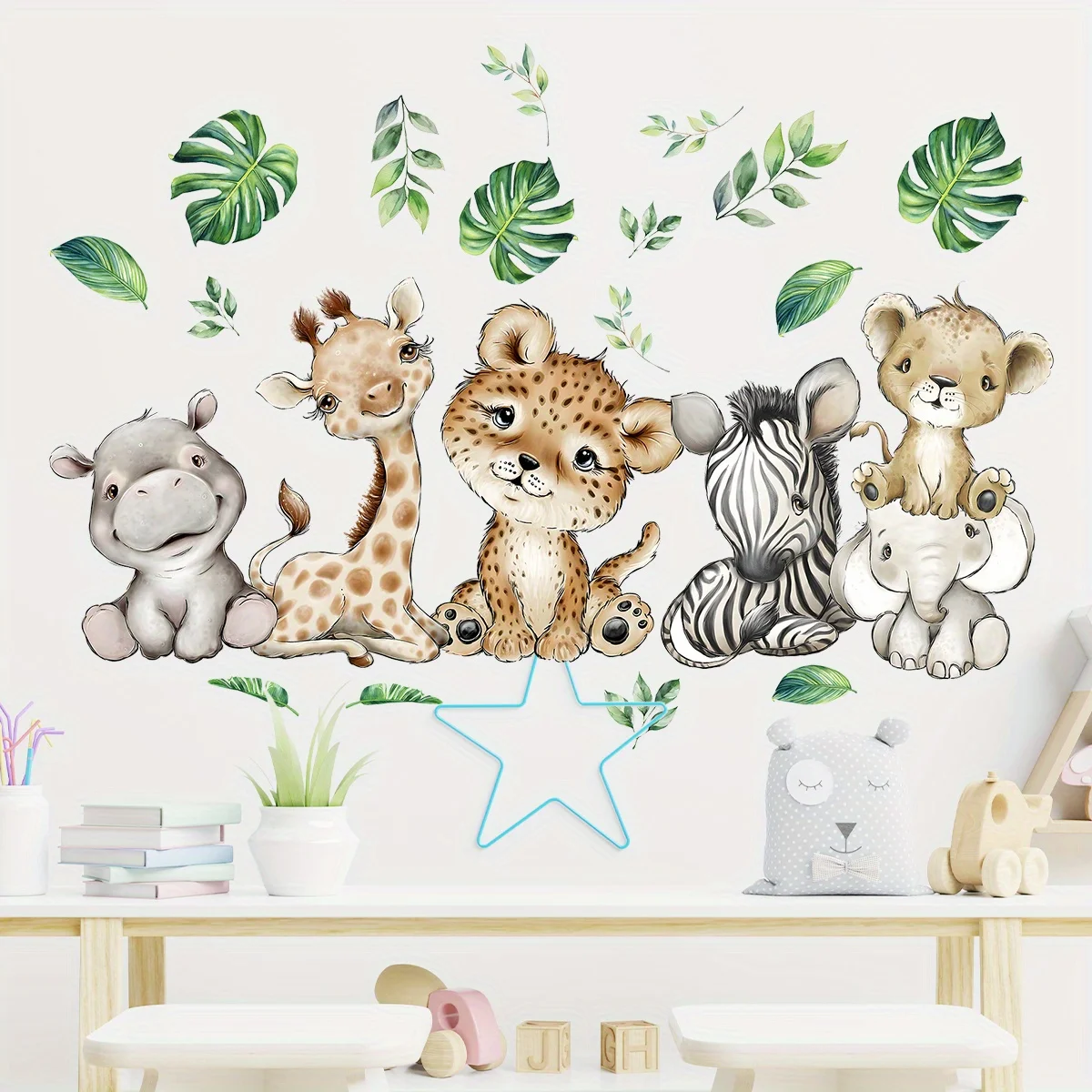 1PC Cartoon Cute Hippo Tiger E - Baby Nursery Decals ulasan dan harga