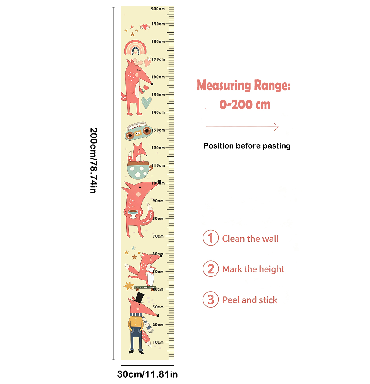 Lovely Animal Fox Kids Height  - Baby Nursery Decals ulasan dan harga
