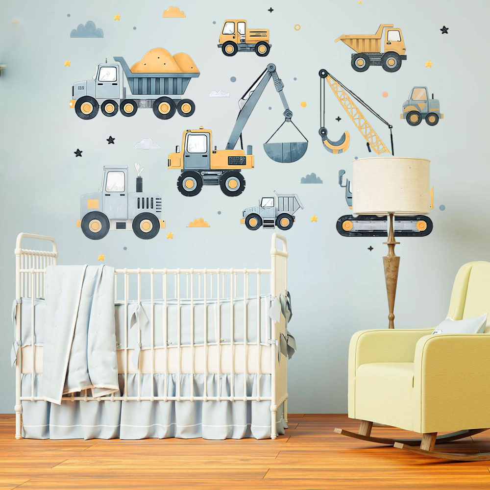Cartoon Excavator Vehicles Set - Baby Nursery Decals ulasan dan harga