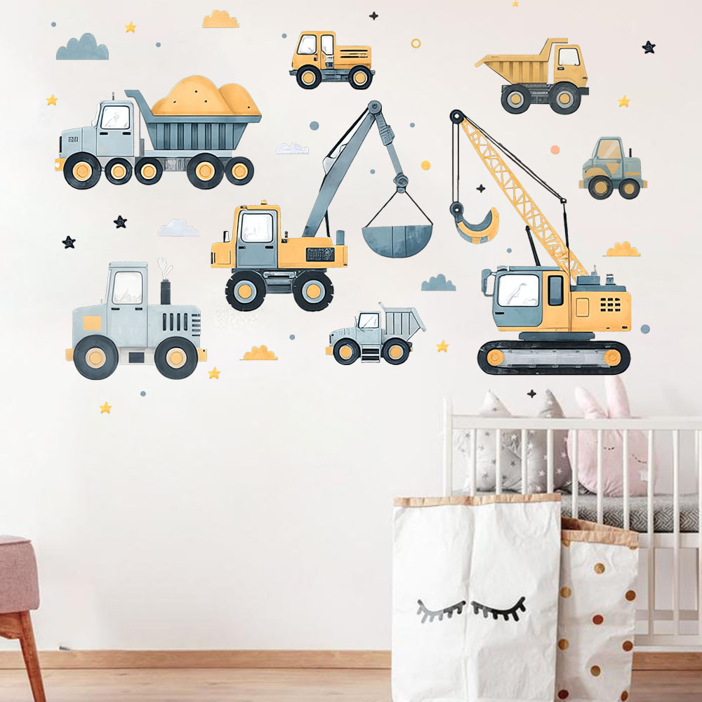 Cartoon Excavator Vehicles Set - Baby Nursery Decals ulasan dan harga