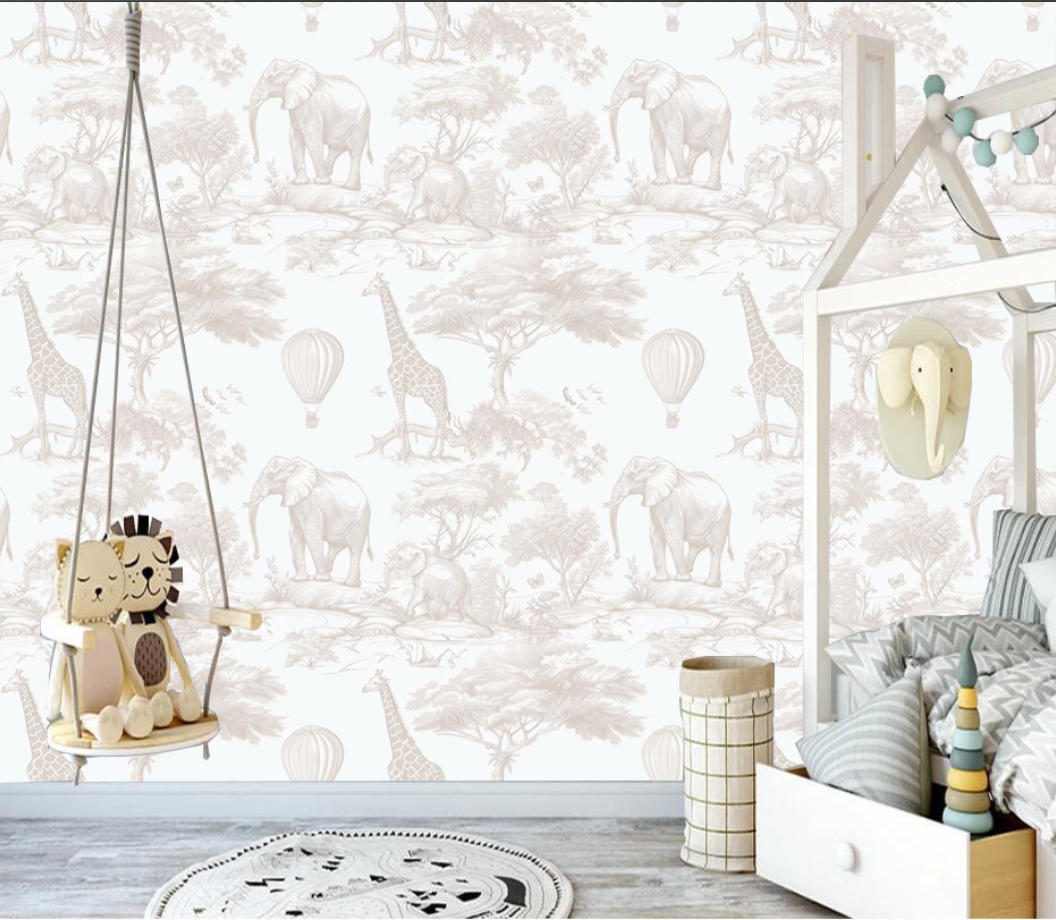 Custom Size 3D Mural Watercolo - Baby Nursery Jungle Wallpaper ulasan dan harga