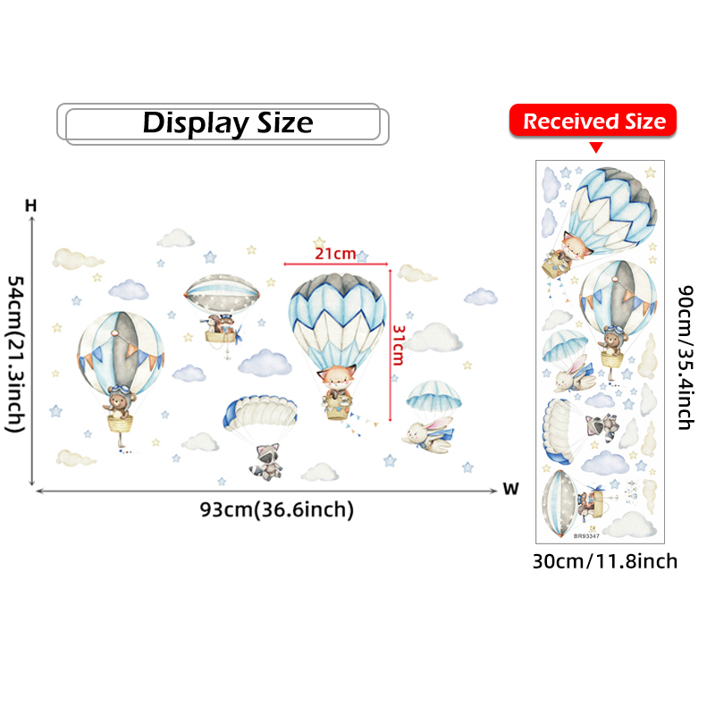 Cartoon Cute Animals Hot Air B - Baby Nursery Decals ulasan dan harga