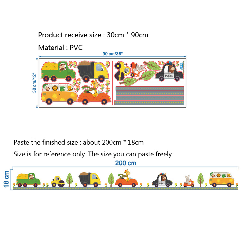 Cartoon Animals Car Wall Stick - Baby Nursery Decals ulasan dan harga