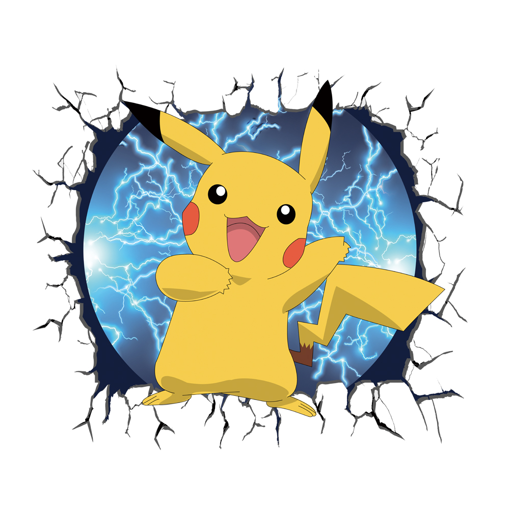 3D Broken Wall Cartoon Pikachu - Baby Nursery Decals ulasan dan harga
