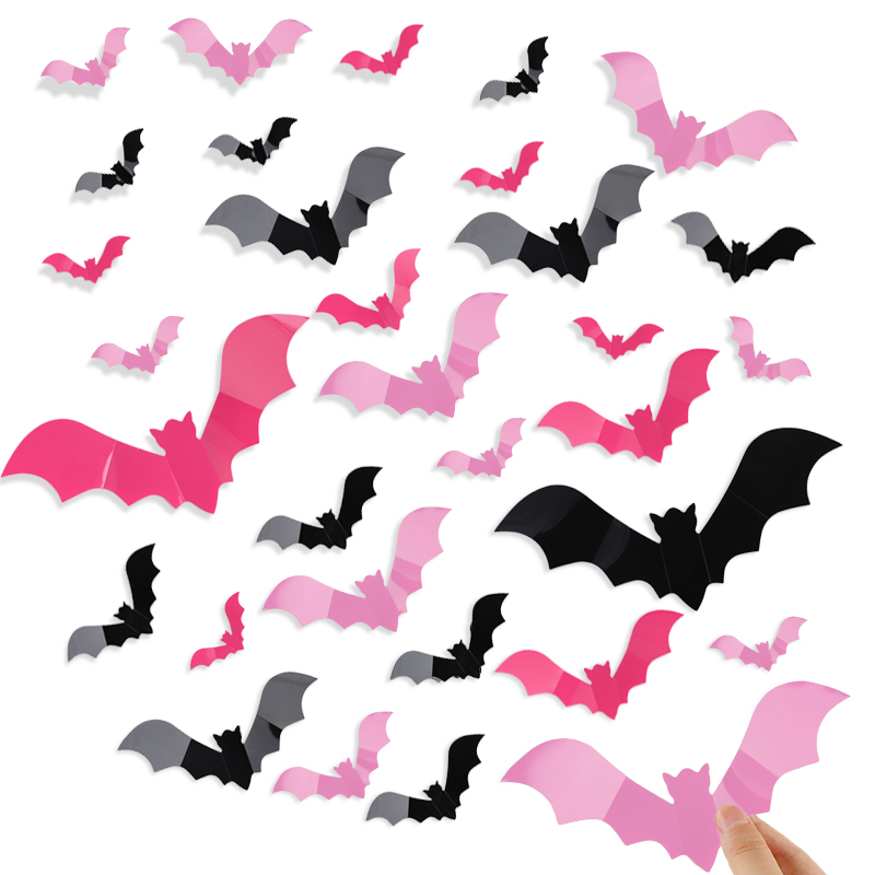 24/48Pcs Halloween Pink Bats W - Baby Nursery Decals ulasan dan harga