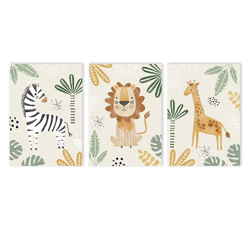 （Unframe 3PCS）-Cute Lion Canva - Baby Nursery Jungle ulasan dan harga