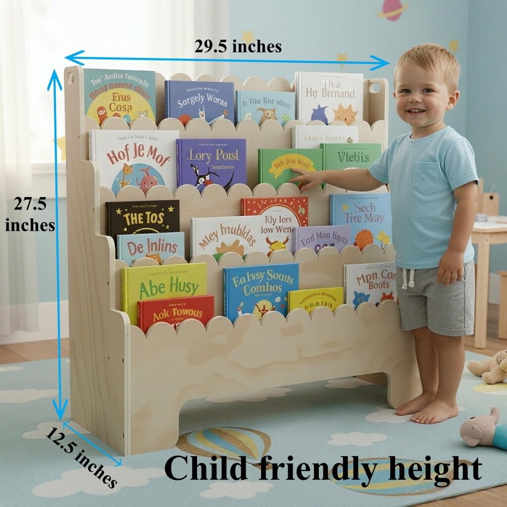 Kids Bookshelf 4-Tier, Natural - Baby Nursery Shelf ulasan dan harga