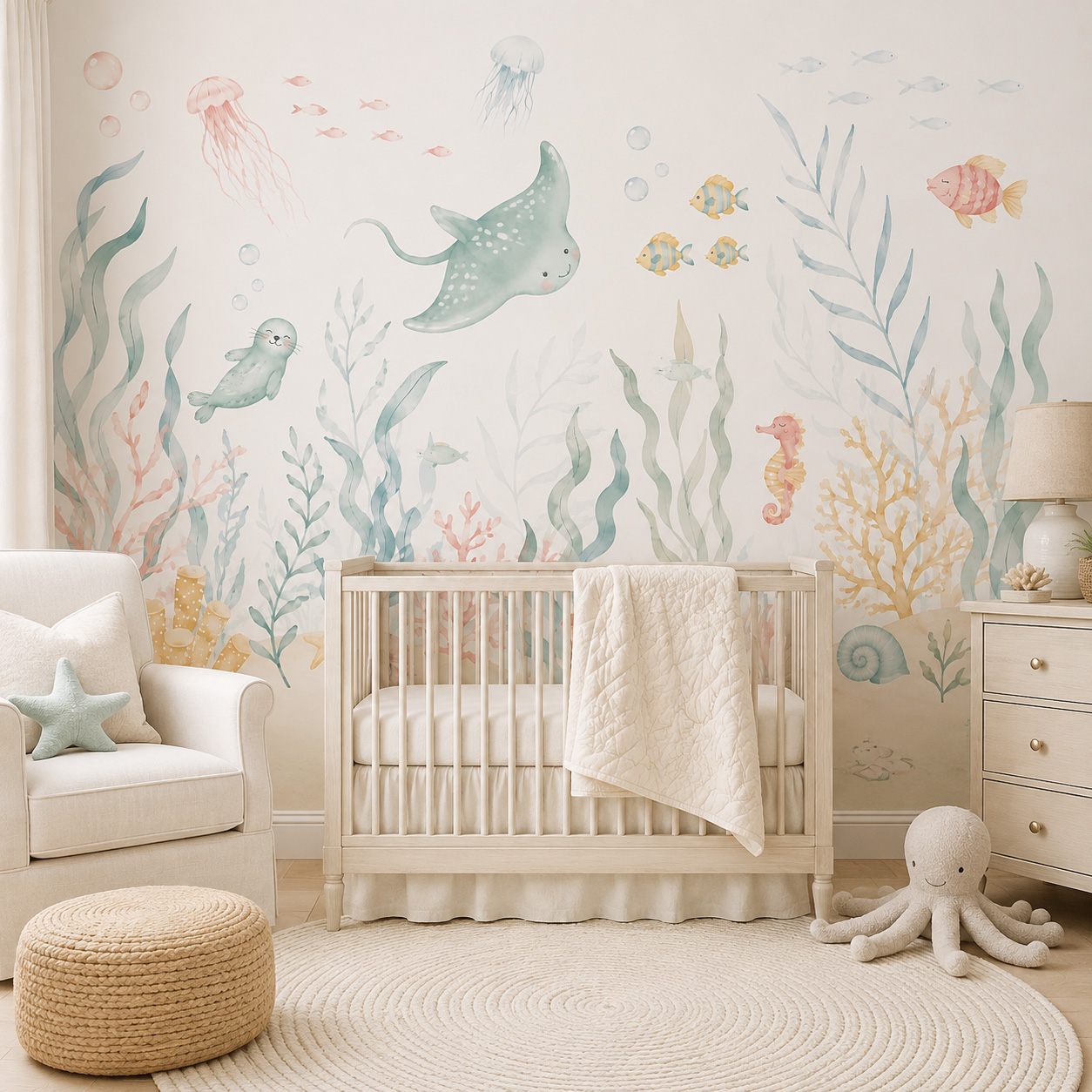 Ocean Animals Self Adhesive Wa - Baby Nursery Peel And Stick Wallpaper ulasan dan harga