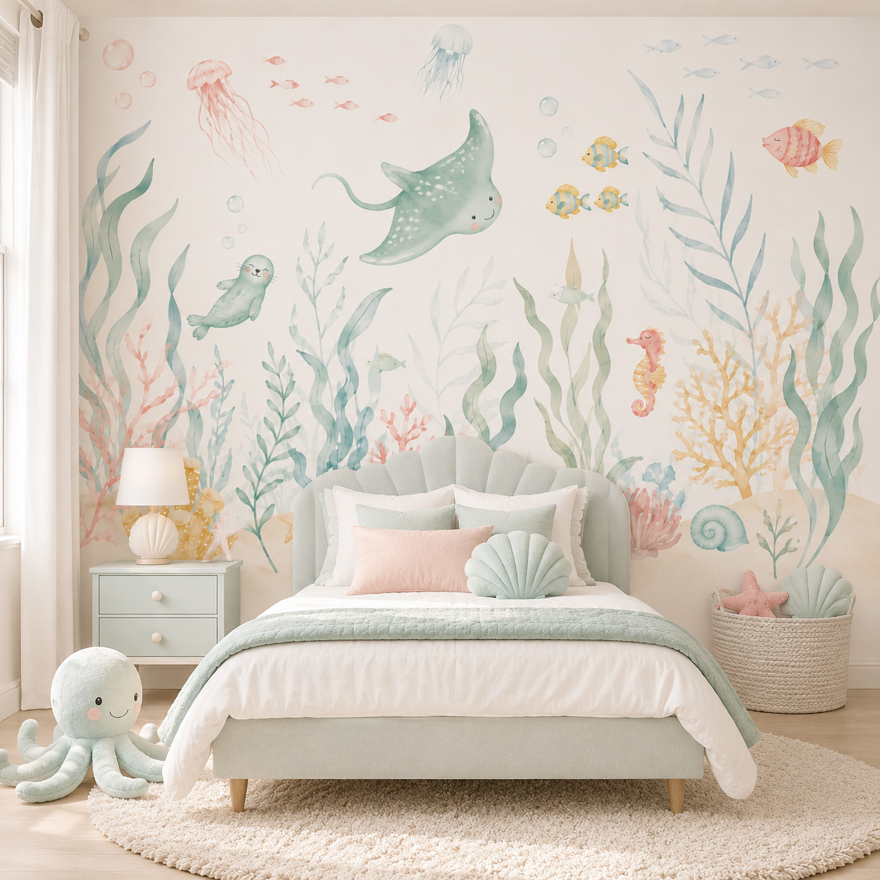 Ocean Animals Self Adhesive Wa - Baby Nursery Peel And Stick Wallpaper ulasan dan harga