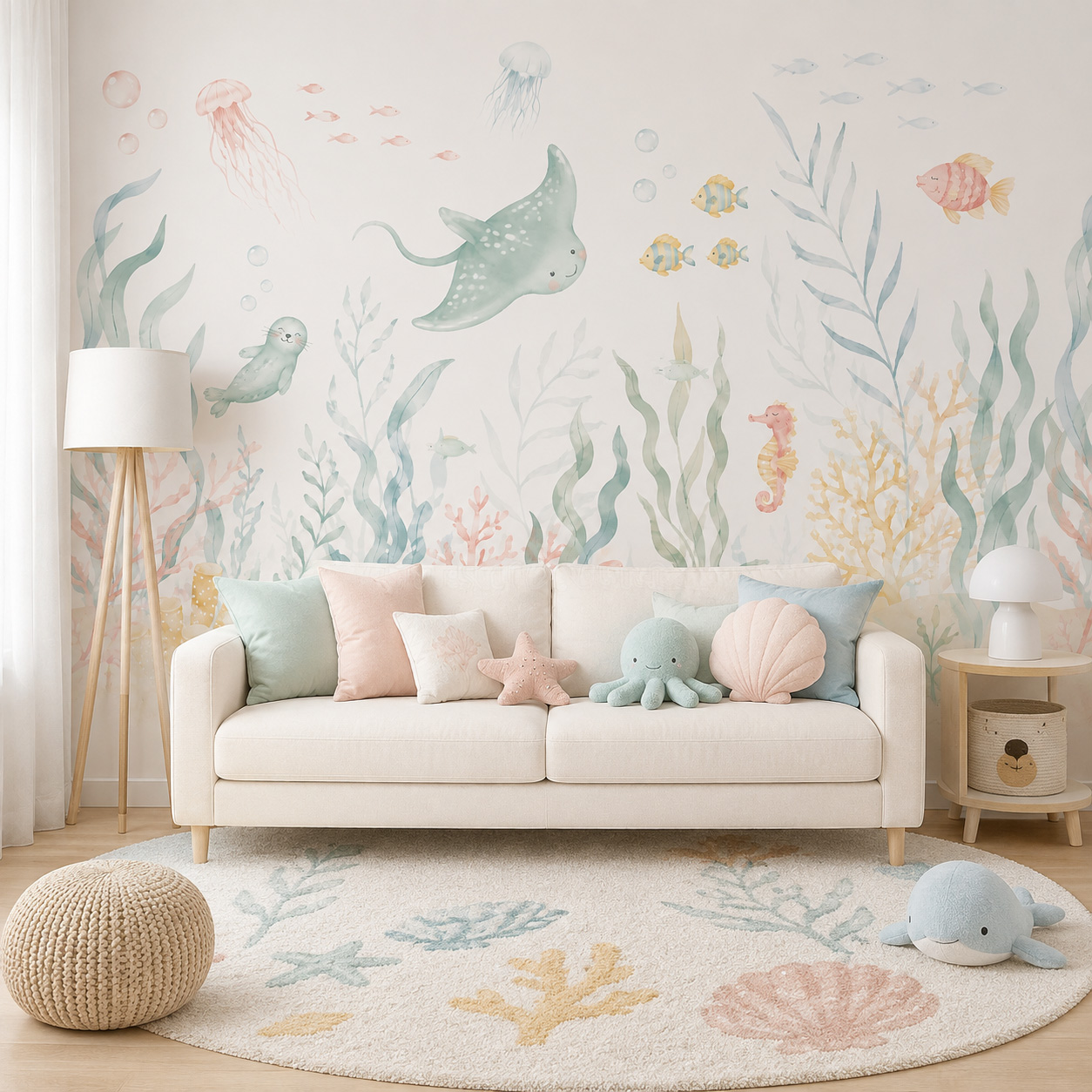 Ocean Animals Self Adhesive Wa - Baby Nursery Peel And Stick Wallpaper ulasan dan harga