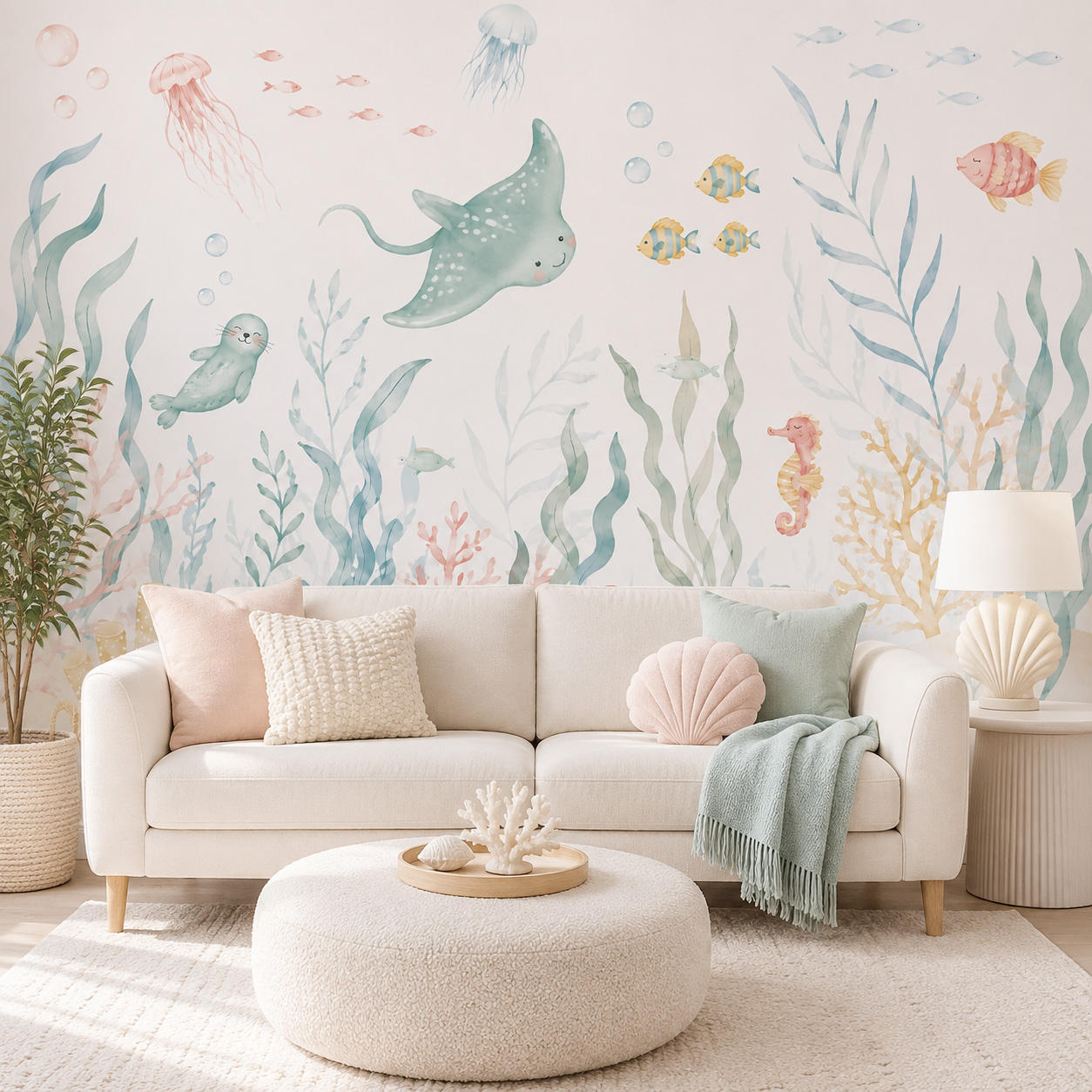 Ocean Animals Self Adhesive Wa - Baby Nursery Peel And Stick Wallpaper ulasan dan harga