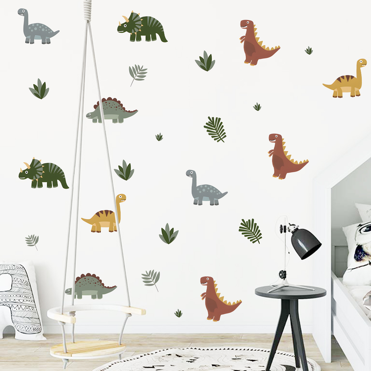 Cartoon Cute Dinosaur Leaf Ani - Baby Nursery Decals ulasan dan harga