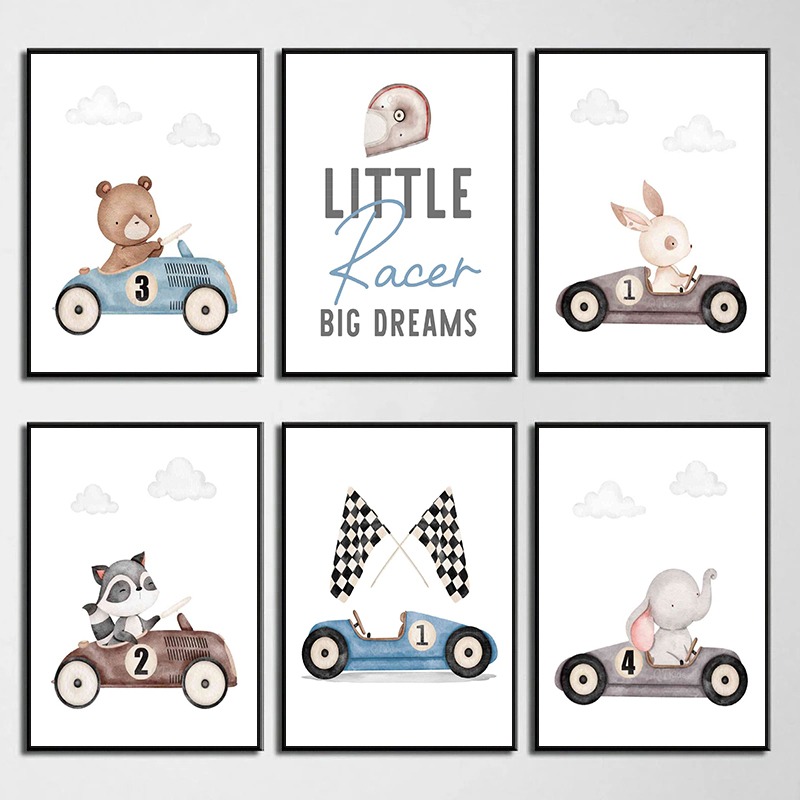 Vintage Racing Cars Animals Ra - Baby Nursery Vintage ulasan dan harga