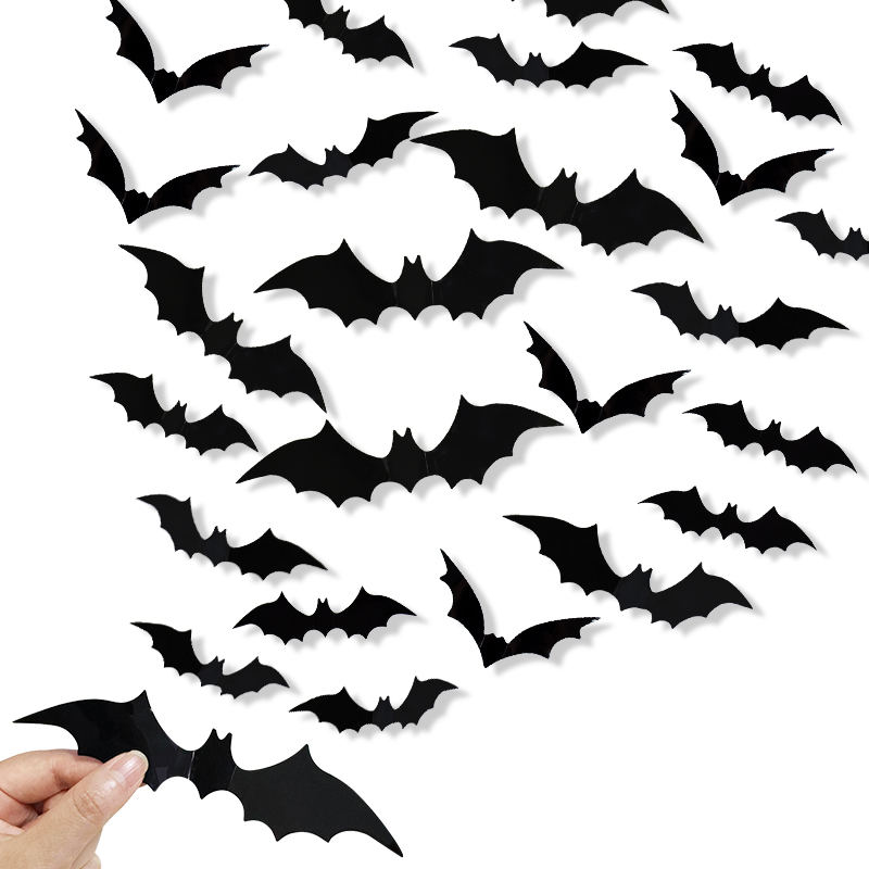 12-120Pcs 3D Black Bat Wall St - Baby Nursery Decals ulasan dan harga