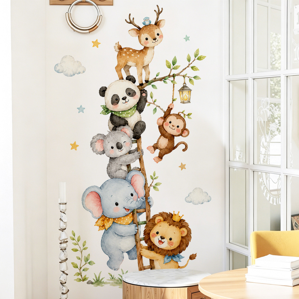 Kawaii Jungle Animals Wall Sti - Baby Nursery Jungle Wallpaper ulasan dan harga