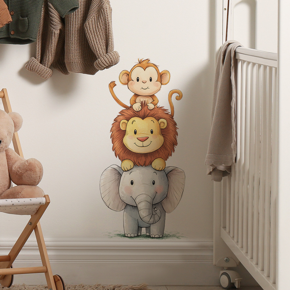 Kawaii Jungle Animals Wall Sti - Baby Nursery Jungle Wallpaper ulasan dan harga