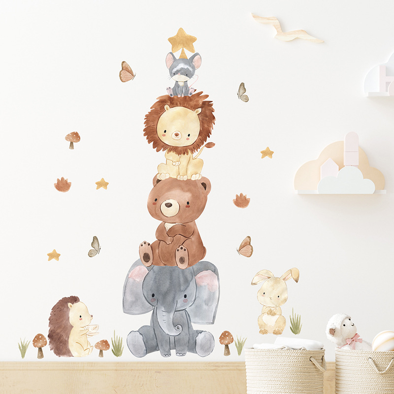 Kawaii Jungle Animals Wall Sti - Baby Nursery Jungle Wallpaper ulasan dan harga