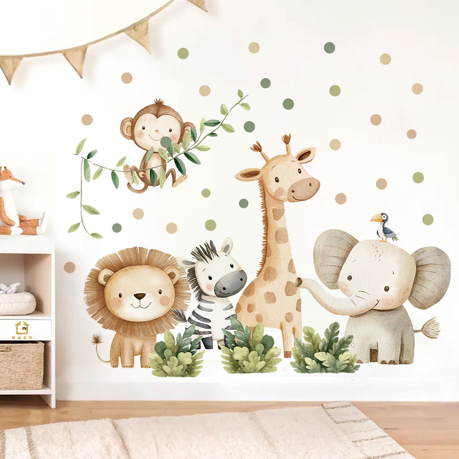 Kawaii Jungle Animals Wall Sti - Baby Nursery Jungle Wallpaper ulasan dan harga